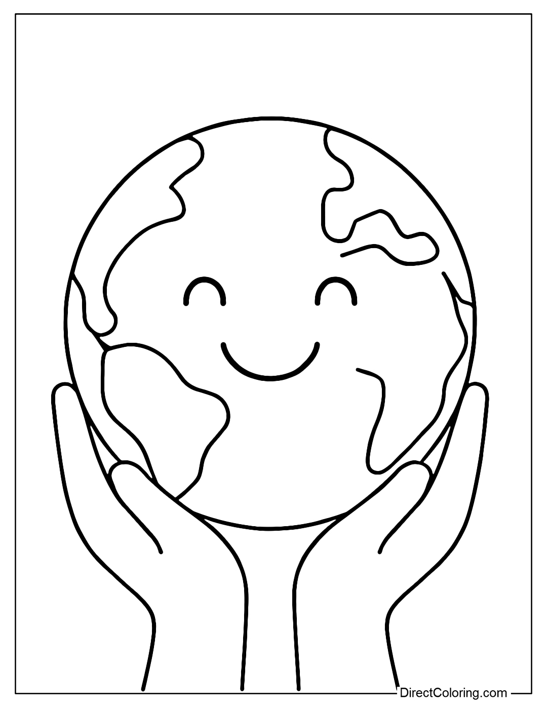 Little Hands Holding the Earth Coloring Page with Smiley Face